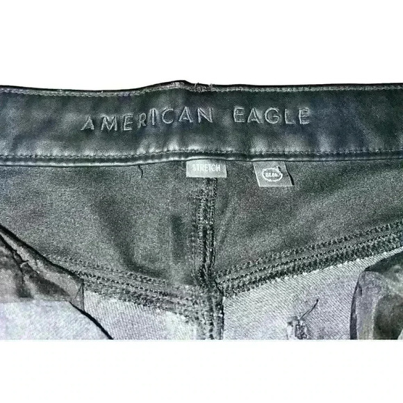American Eagle Sz‎ 14 Jeans Straight Leg Faux Leather Trim Stretch - Picture 15 of 16